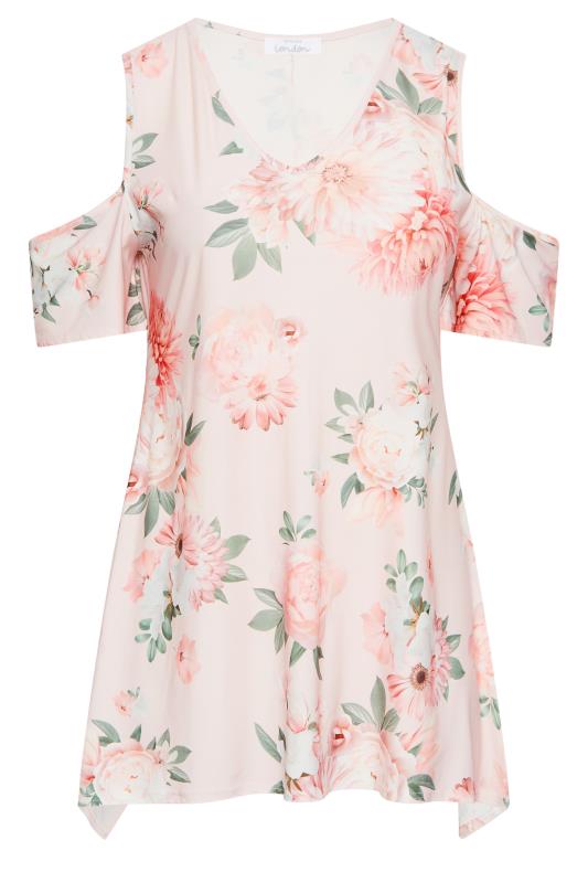YOURS LONDON Plus Size Light Pink Floral Print Cold Shoulder Top | Yours Clothing 6