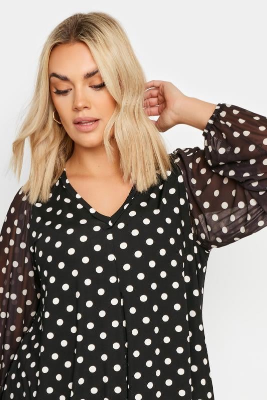 Plus Size Curve Black Dot Print Mesh Swing Top | Yours Clothing 4