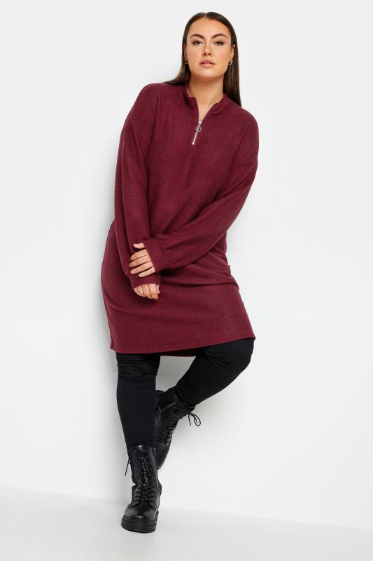  Grande Taille YOURS Curve Red Soft Touch Zip Neck Jumper Dress