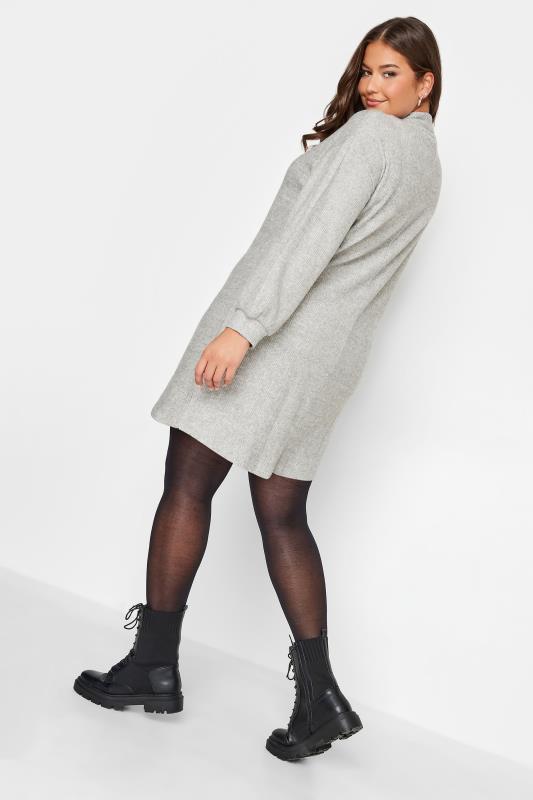 YOURS Plus Size Grey Soft Touch Zip Neck Jumper Dress | Yours Clothing 3
