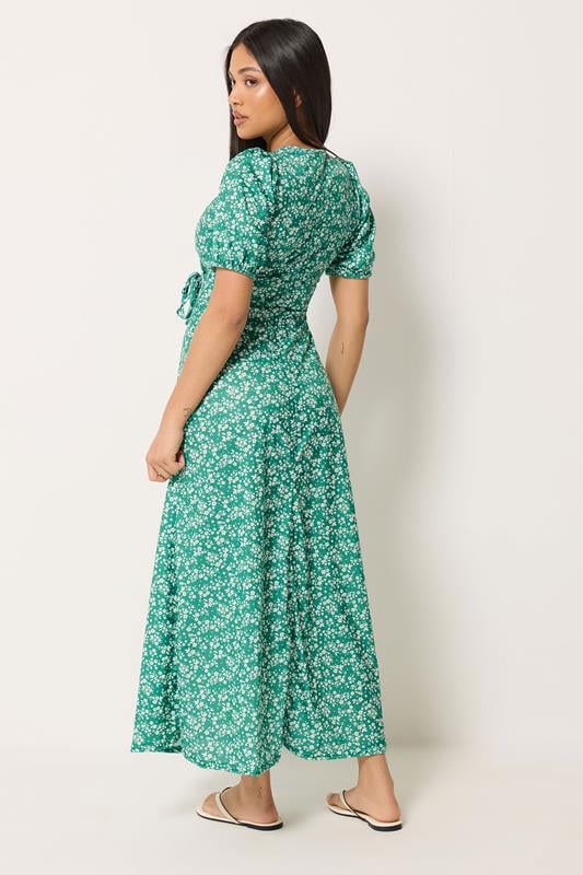 M&Co Petite Green Ditsy Floral Print Maxi Wrap Dress | M&Co 2