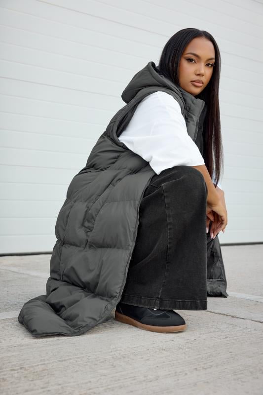 YOURS Plus Size Grey 2 In 1 Padded Longline Puffer Coat | Yours Clothing 1