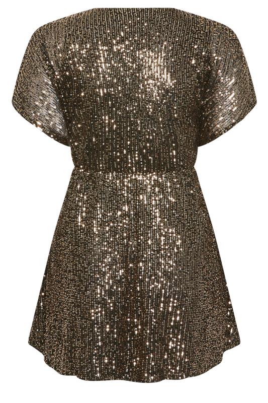 YOURS LONDON Curve Gold Sequin Wrap Peplum Top | Yours Clothing 7