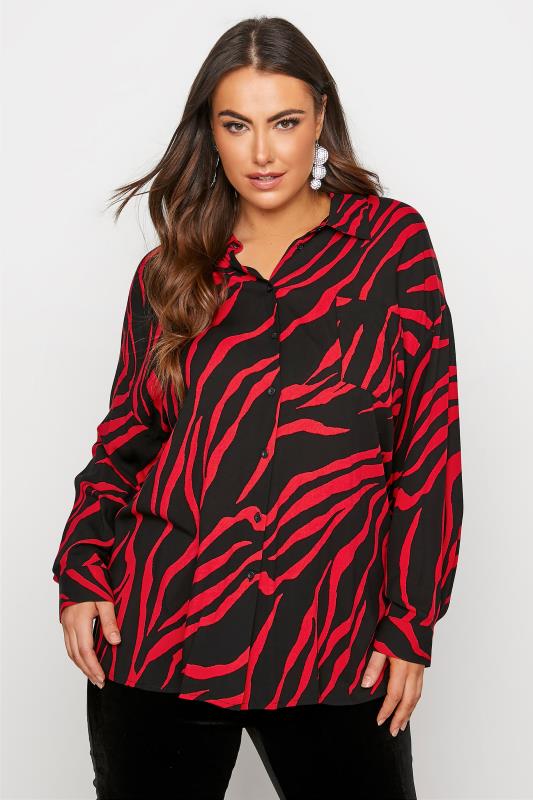 YOURS LONDON Curve Red & Black Zebra Print Oversized Shirt 1