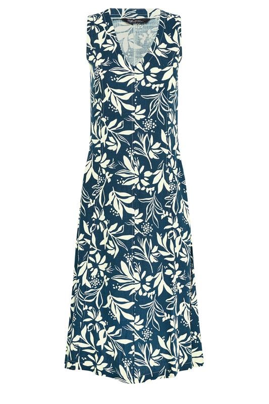 M&Co Petite Navy Blue Floral Linen Midi Dress | M&Co 5