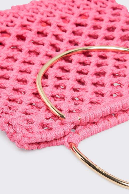 Plus Size Pink Crochet Handle Bag | Yours Clothing 4