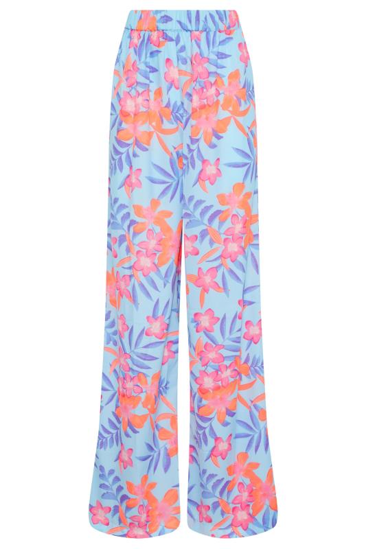 LTS Tall Women's Blue Tropical Print Wide Leg Beach Trousers | Long Tall Sally  4