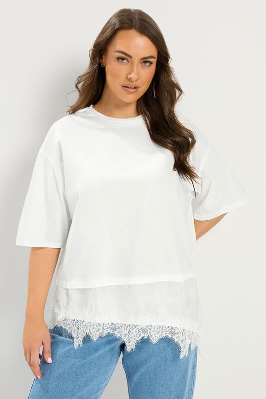  YOURS camiseta de satén blanco con ribete de encaje