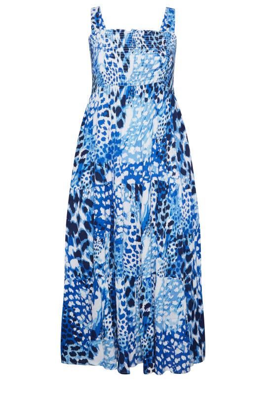 YOURS Plus Size Blue Animal Markings Shirred Strappy Sundress | Yours Clothing 6