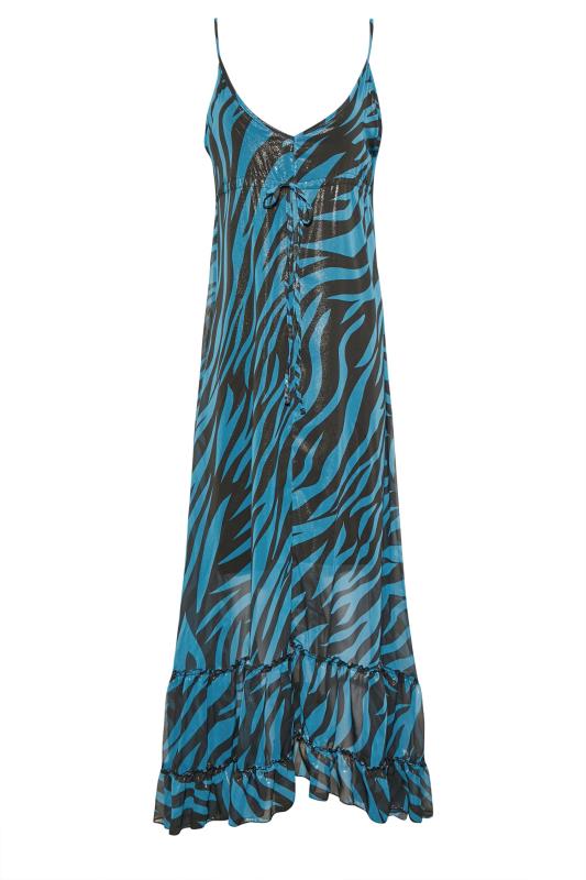 LTS Tall Women's Blue Animal Print Shimmer Frill Detail Maxi Dress | Long Tall Sally 7