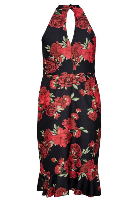 YOURS LONDON Plus Size Red & Black Floral Ruffle Bodycon Wrap Dress | Yours Clothing 7