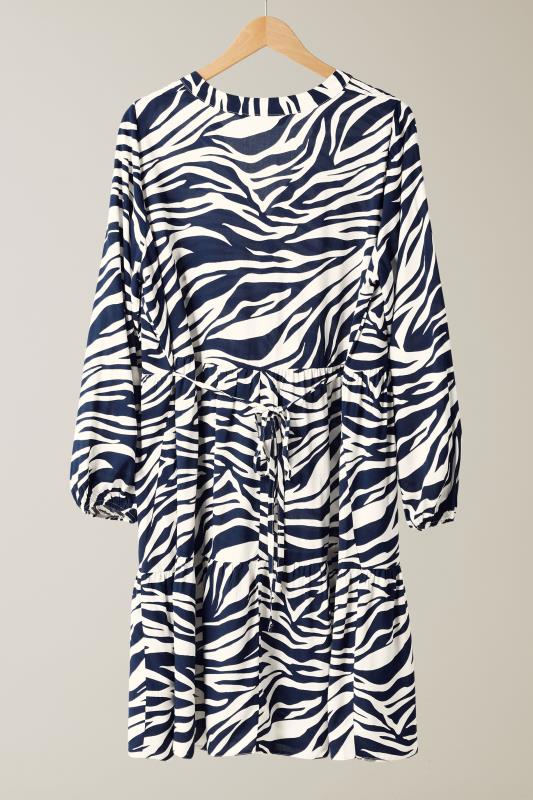 EVANS Plus Size Navy Blue Tiered Zebra Print Dress | Evans 7
