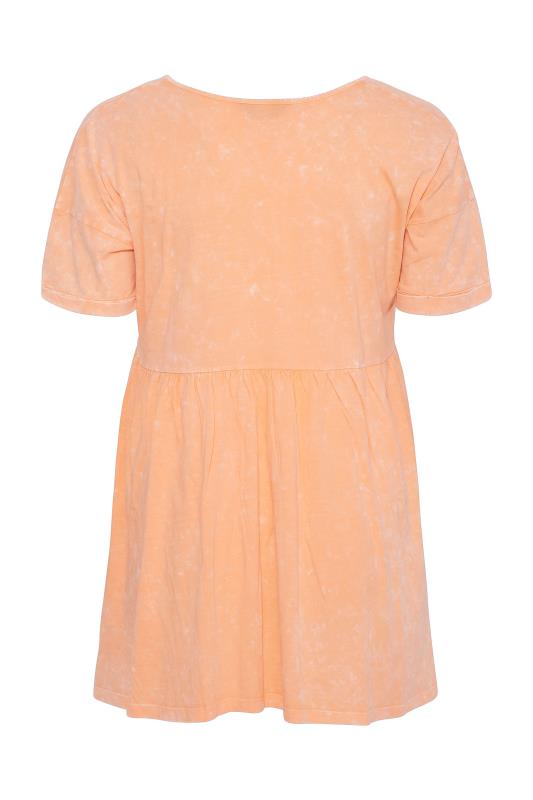Plus Size Orange Acid Wash Peplum Top | Yours Clothing 6