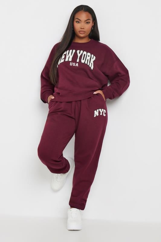 YOURS Plus Size Wine Red 'New York' Slogan Sweatshirt | Yours Clothing  3