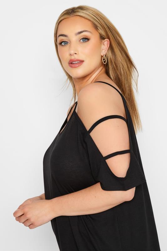 Plus Size Black Strappy Cold Shoulder Top | Yours Clothing 4