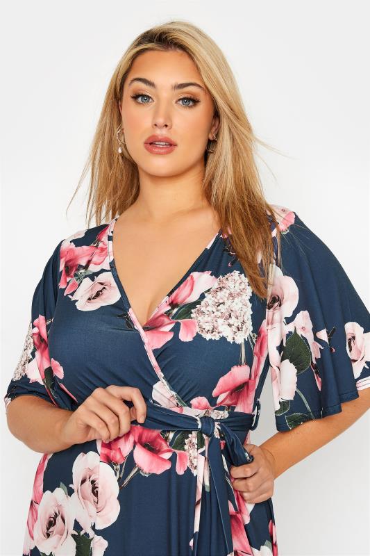 YOURS LONDON Plus Size Navy Blue Floral Hanky Hem Dress | Yours Clothing 4