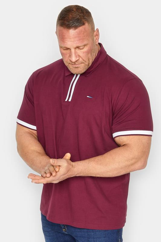 Men's  BadRhino Big & Tall Burgundy Red Jersey Zip Polo Shirt