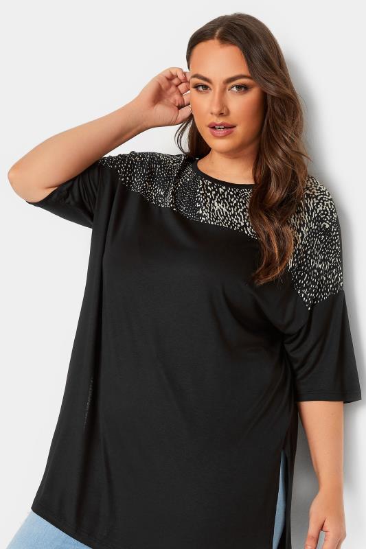 YOURS Plus Size Black Animal Print Contrast Detail Top | Yours Clothing 4