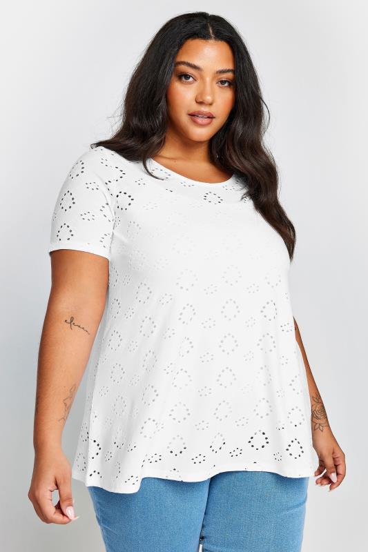 Plus Size  YOURS Curve White Broderie Anglaise T-Shirt