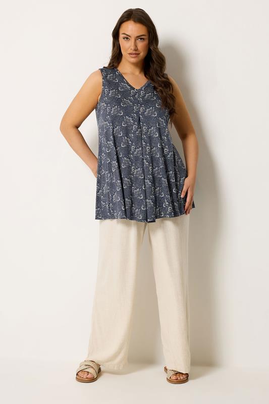 YOURS Plus Size Navy Blue Paisley Pleat Vest Top | Yours Clothing 1