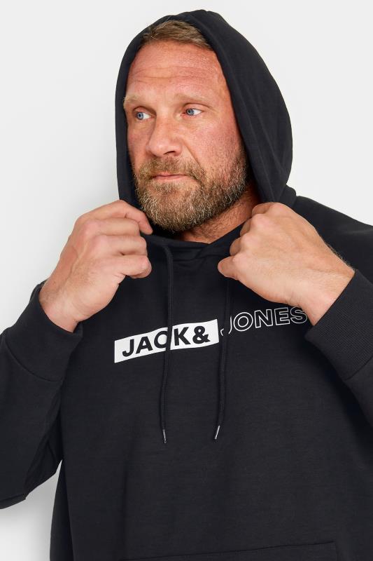 JACK & JONES Big & Tall Plus Size Black Logo Print Hoodie | BadRhino  2