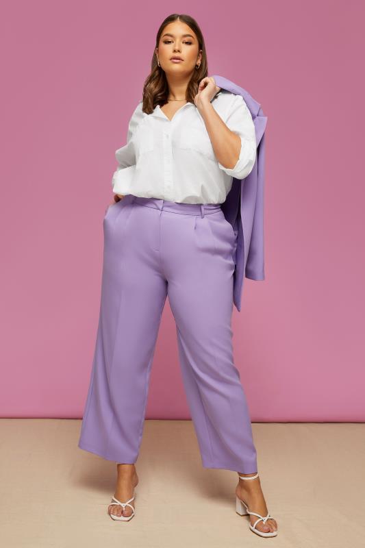 YOURS Plus Size Purple Wide Leg Trousers | Yours Clothing  4