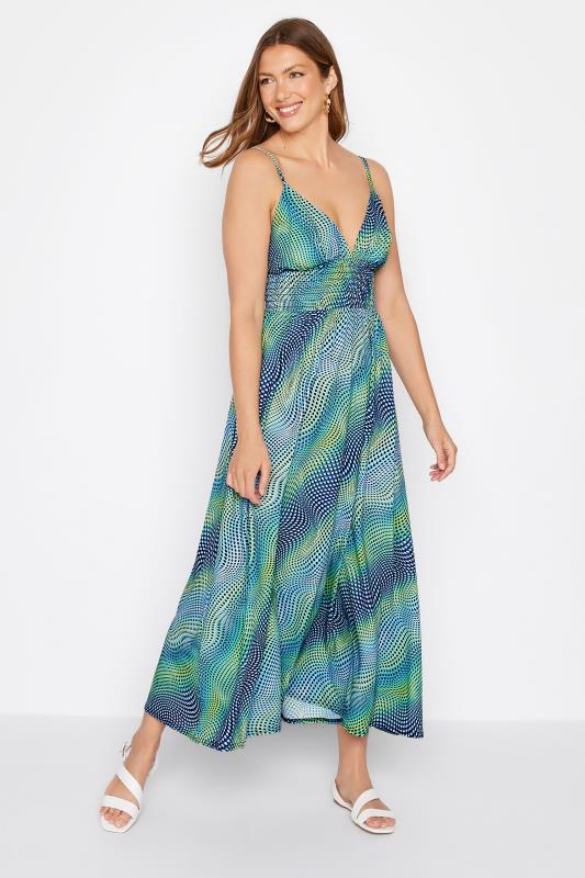 LTS Tall Women's Blue Spot Print Shirred Sundress | Long Tall Sally  1