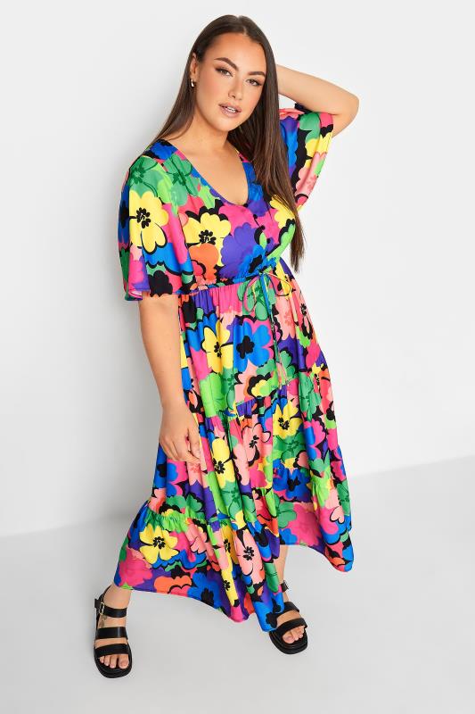 LIMITED COLLECTION Plus Size Blue & Green Floral Smock Maxi Dress | Yours Clothing 4