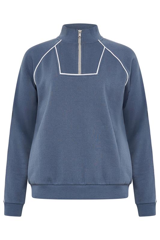 LTS Tall Women's Indigo Blue Quarter Zip Pipe Detail Sweatshirt | Long Tall Sally 5
