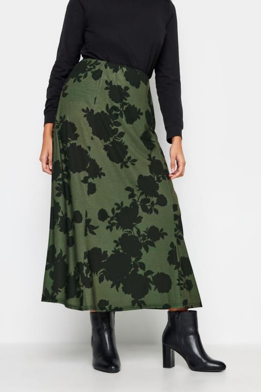  Tallas Grandes M&Co Khaki Green Floral Print Maxi Skirt