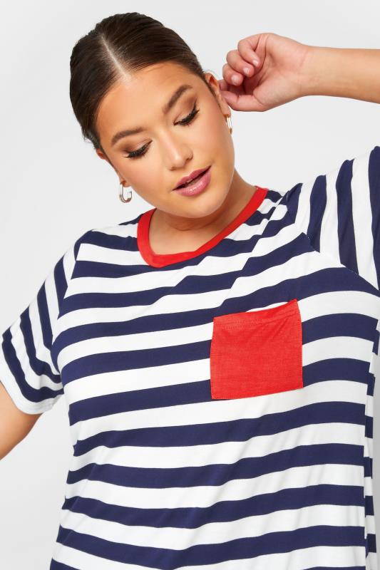 LIMITED COLLECTION Plus Size Navy Blue Stripe Contrast Collar Stripe T-Shirt | Yours Clothing  5