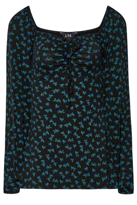 LTS Tall Women's Black & Blue Ditsy Print Tie Neck Top | Long Tall Sally 6