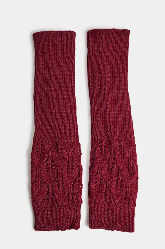 Burgundy Red Leaf Knitted Hand Warmer Gloves | Yours Clothing 2