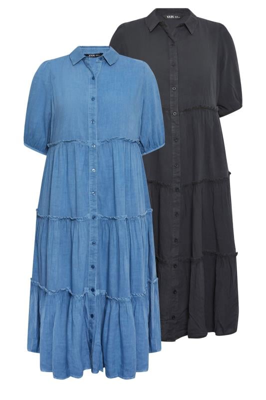 YOURS Plus Size 2 PACK Blue & Black Wash Chambray Dress 7