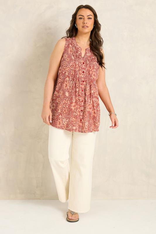 EVANS Plus Size Rust Orange Print Pintuck Sleeveless Vest | Evans 1