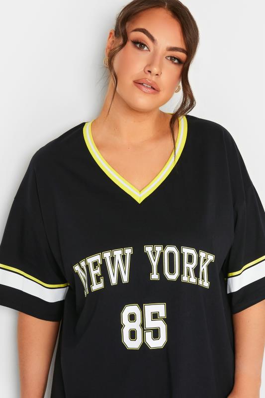 YOURS Curve Black and Yellow 'New York' Slogan Varsity Tunic Top | Yours Clothing 4