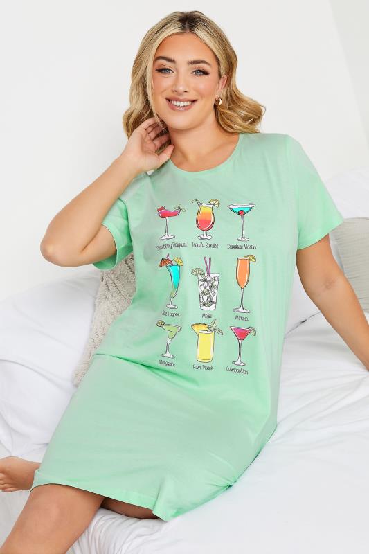 YOURS Curve Plus Size Green Cocktail Print Nightdress | Yours Clothing  3