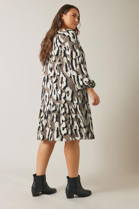 EVANS Plus Size Brown Animal Print Tiered Mini Dress | Evans 3