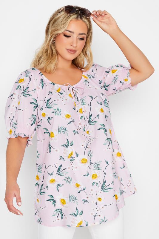 Plus Size  YOURS Curve Pink Floral Print Gypsy Top