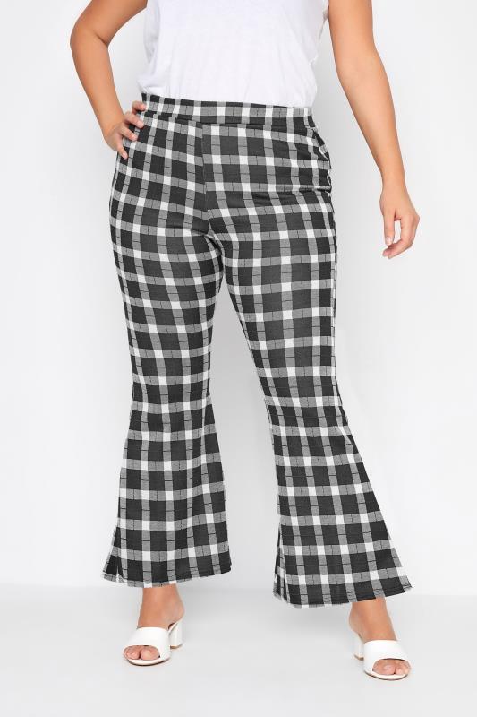 LIMITED COLLECTION Plus Size Black Check Print Flared Trousers | Yours Clothing  2