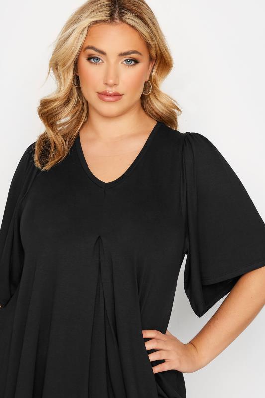 Plus Size Black Pleat Angel Sleeve Swing Top | Yours Clothing 5