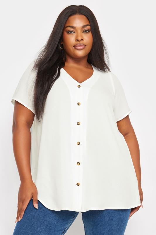 YOURS Plus Size White Button Front Blouse | Yours Clothing 1
