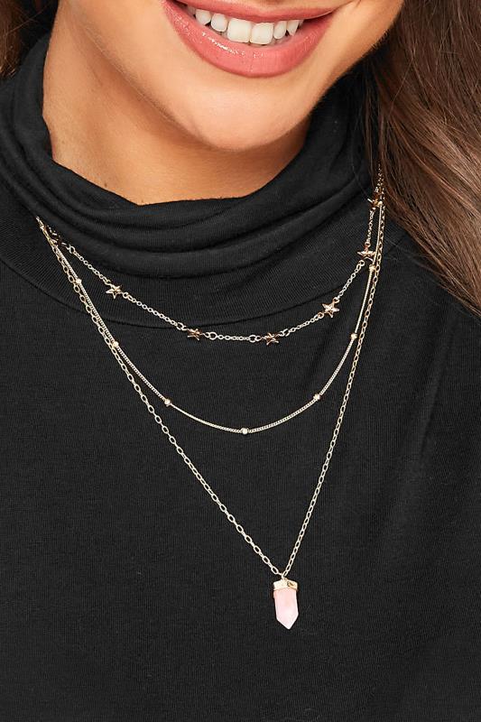 Plus Size  Yours Gold & Pink Layer Charm Necklace