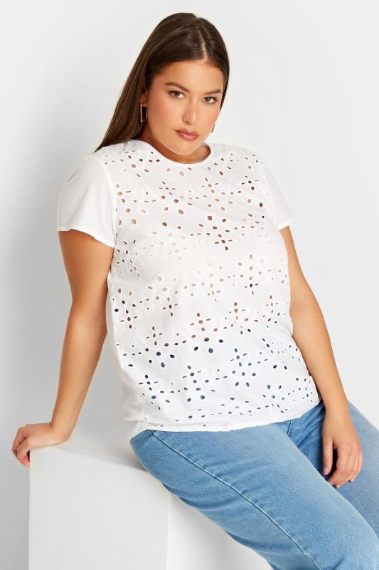 LTS Tall White Broderie Anglaise Front T-Shirt