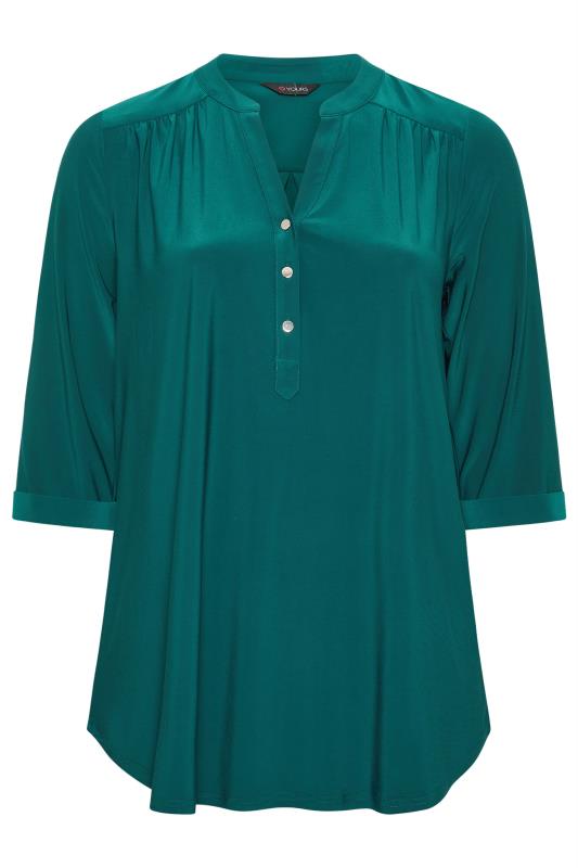 YOURS Plus Size Green Half Placket Shirt | Yours Clothing 5