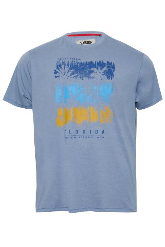 D555 Big & Tall Blue Florida Palm Tree Printed T-Shirt 3