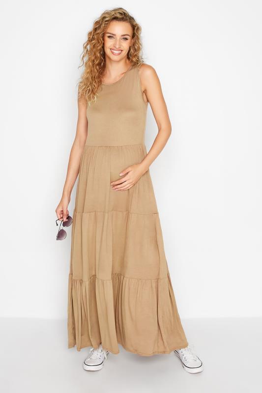 LTS Maternity Camel Brown Tiered Maxi Dress | Long Tall Sally  1