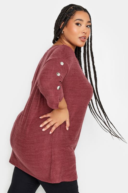 YOURS Plus Size Red Soft Touch Button Sleeve Jumper | Yours Clothing 3