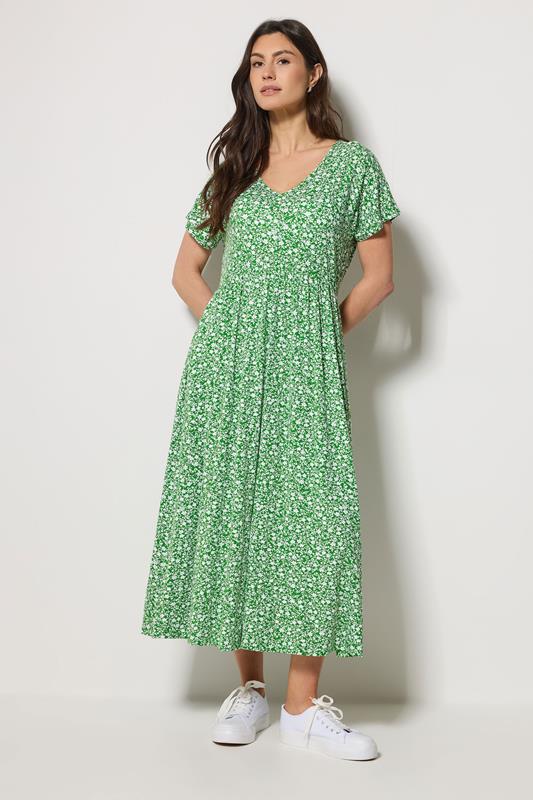 M&Co Green Floral V-Neck Midi Dress | M&Co 1
