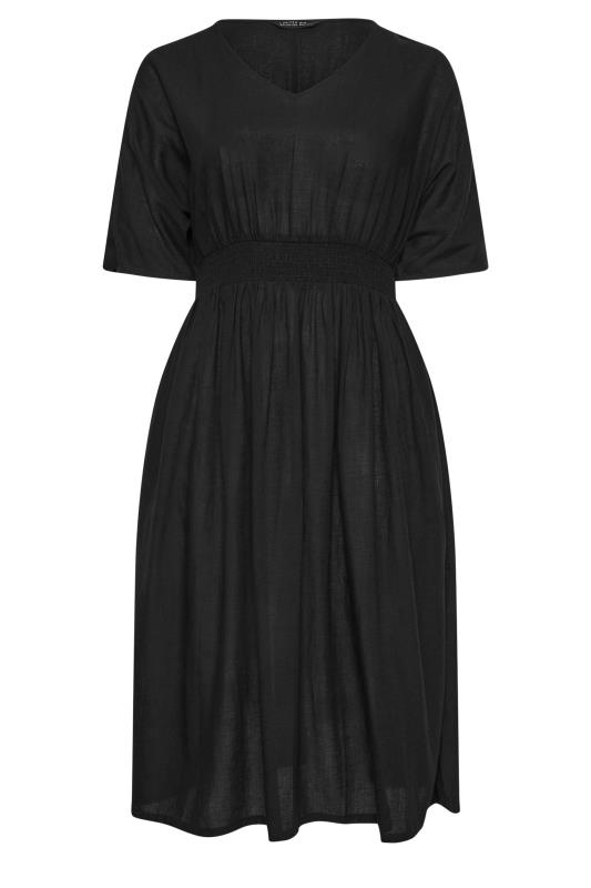 LIMITED COLLECTION Plus Size Black Linen Shirred Midaxi Dress | Yours Clothing 5